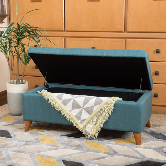 Jovia Upholstered Storage Ottoman with Angled Feet, Teal