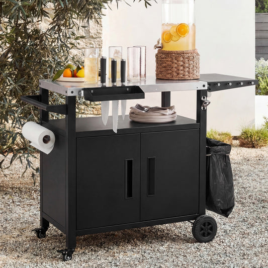 K&k Outdoor Grill Cart with Storage Cabinet - Black - primary color shot