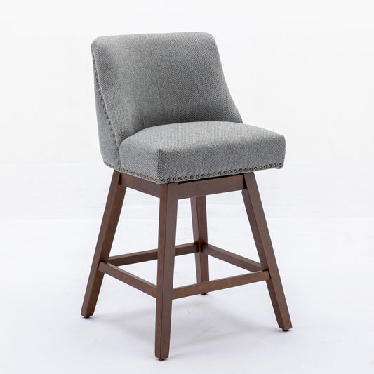 Gray Fabric Counter Height Stool with Wood Legs (Set of 2)
