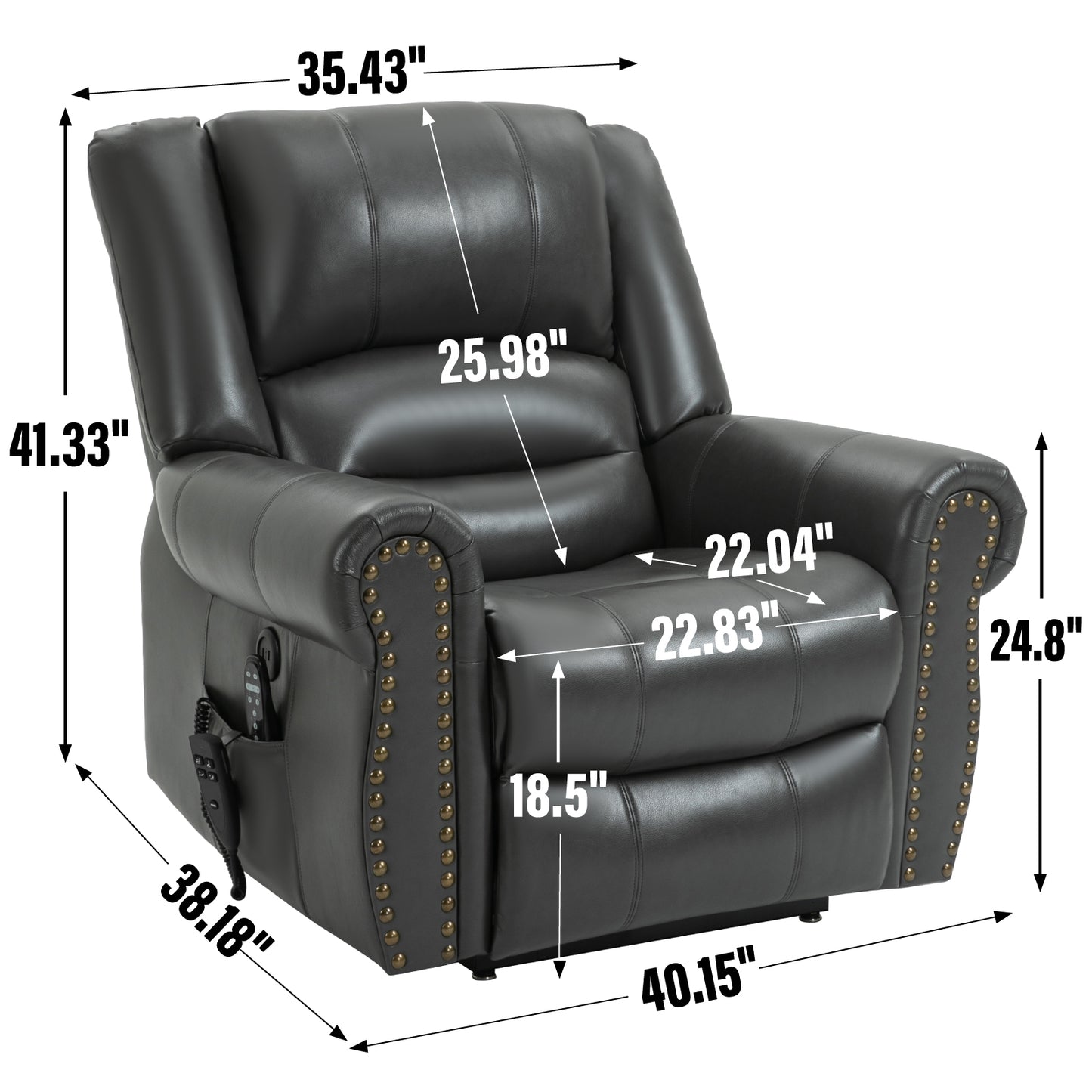Power Lift Recliner Chair Heat Massage Dual Motor Infinite Position Up to 350 LBS - Grey - detail view 3