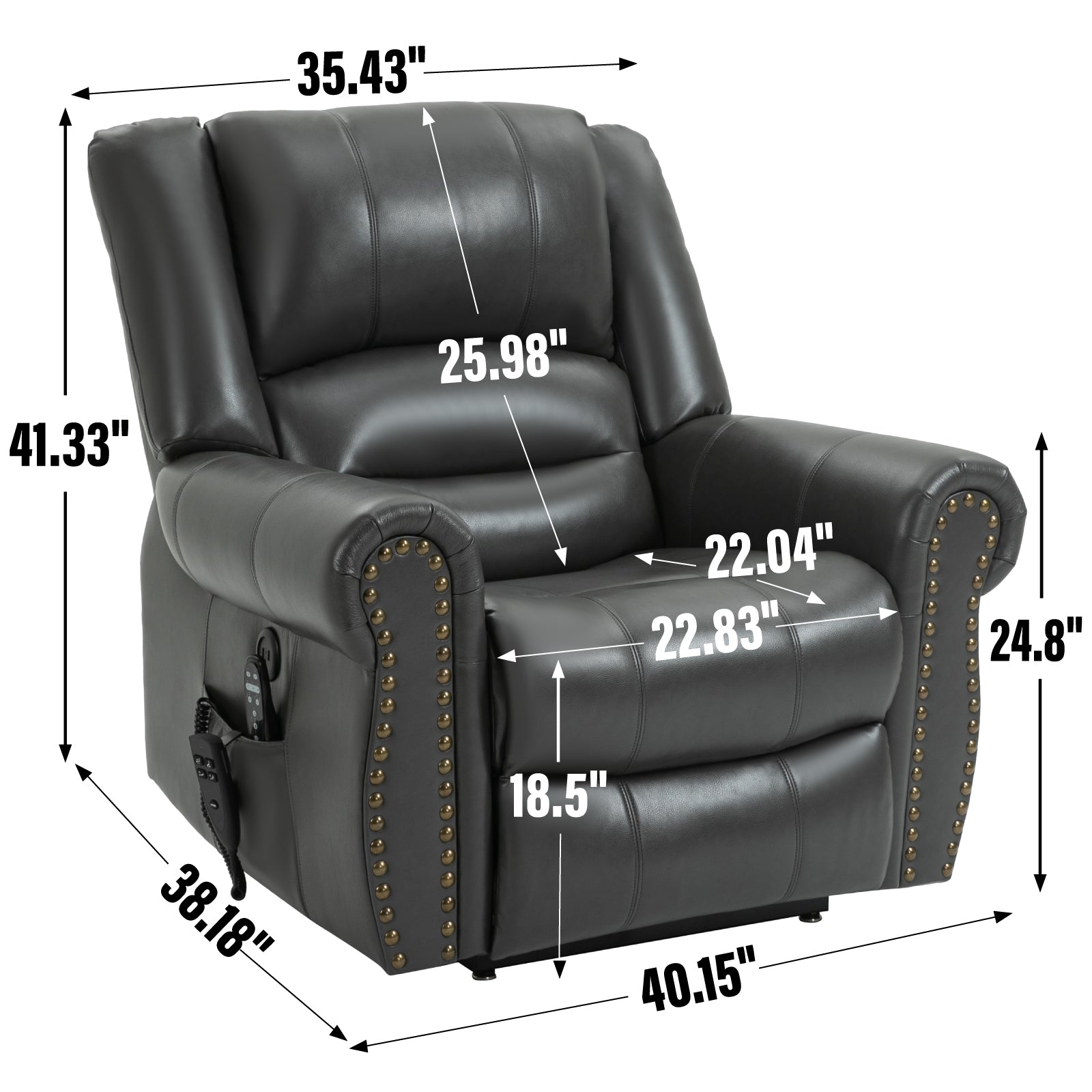 Power Lift Recliner Chair Heat Massage Dual Motor Infinite Position Up to 350 LBS - Grey - detail view 3