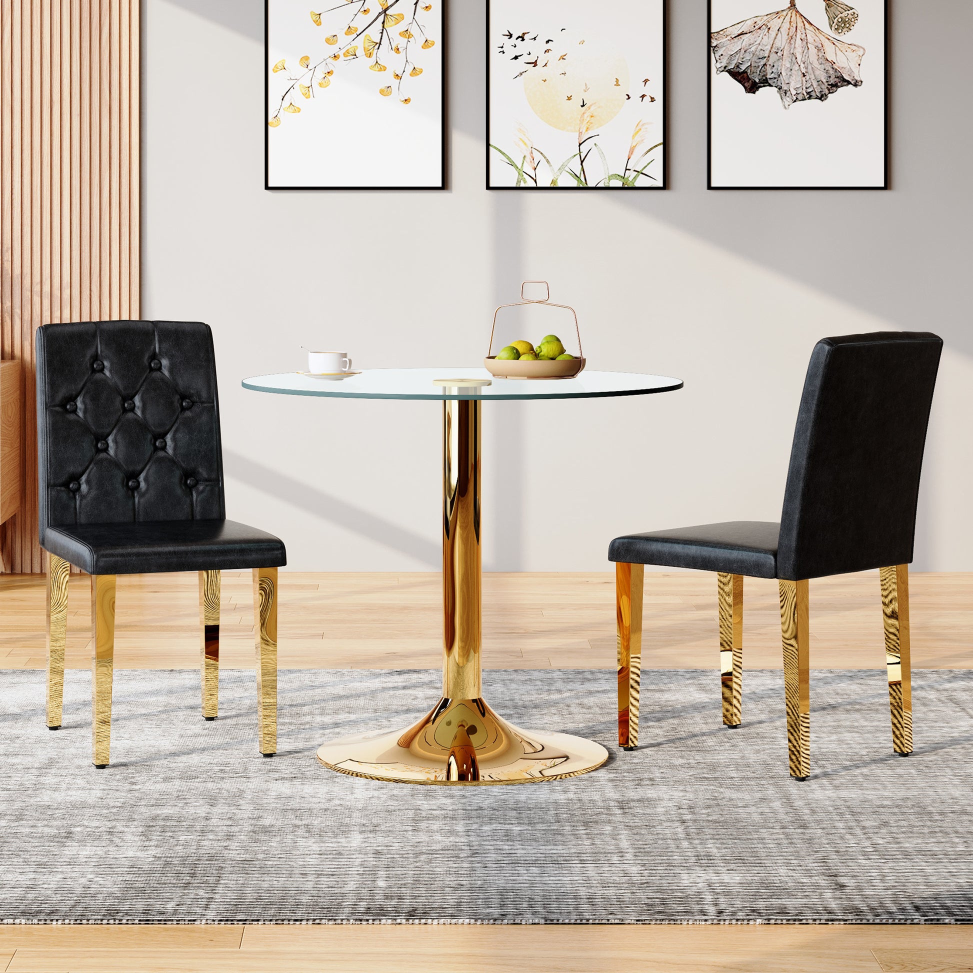 Black Upholstered Fabric Dining Chairs with Gold Legs (set of 2) - detail view 2