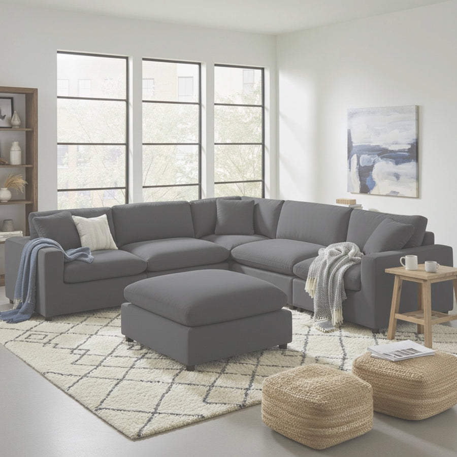 Caylie Modular 6-Piece Sectional in Charcoal with Solid Wood Legs - primary image