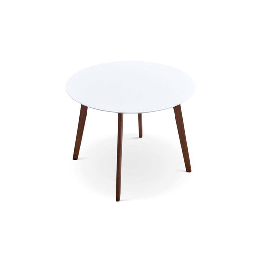 Brown and White Round Solid Wood Dining Room Table with Brown Wood Base - primary color shot