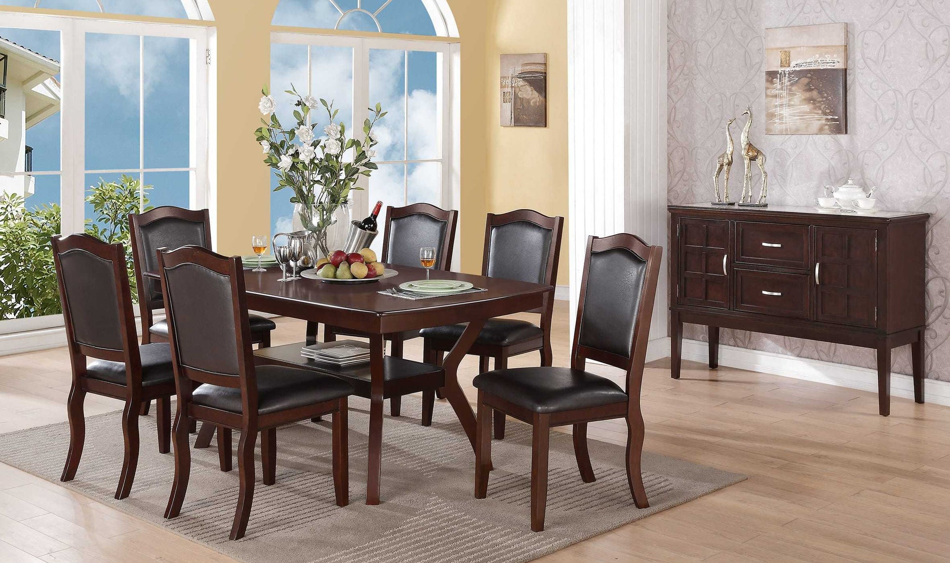 Charlotte Traditional Solid Wood Dining Chairs with Leatherette Padded Seats Set of 2 , Dark Brown