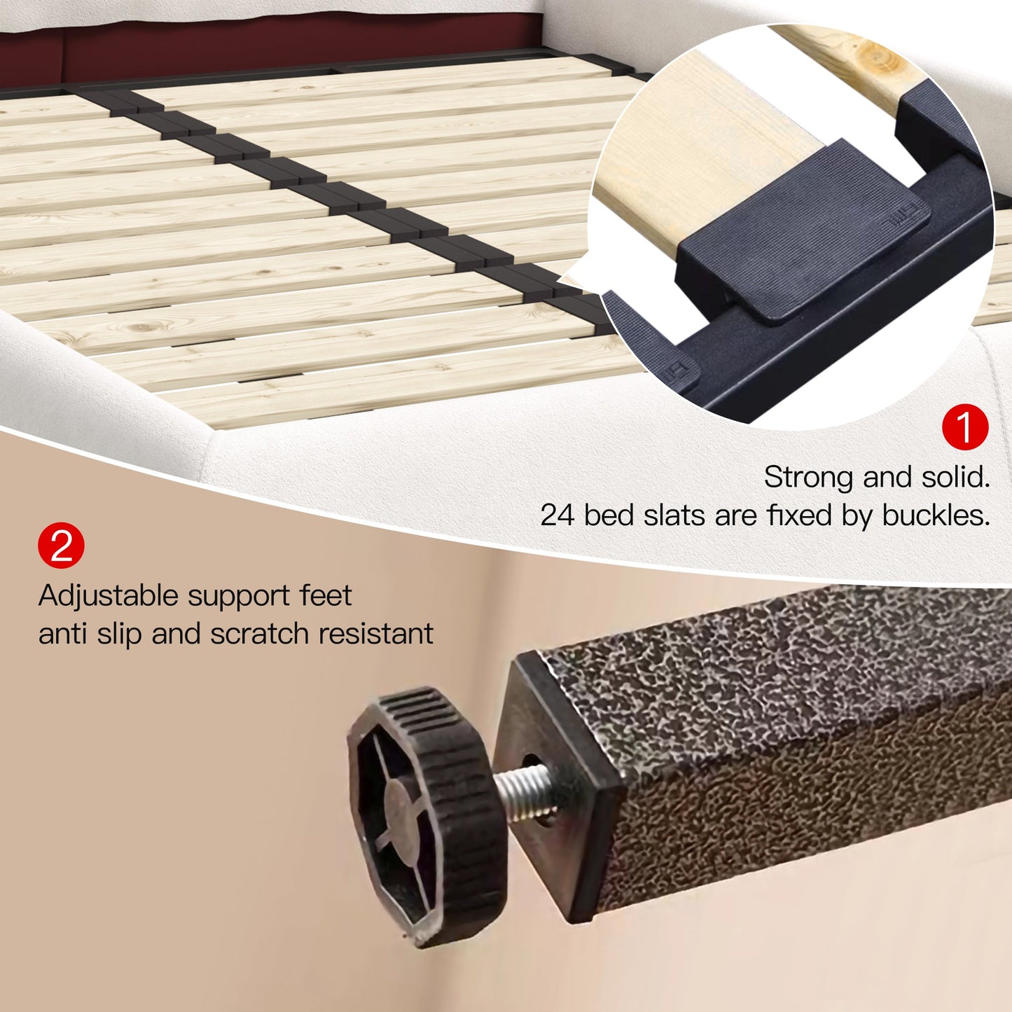 Zephyra Modern Velvet King Size Platform Bed in Cream