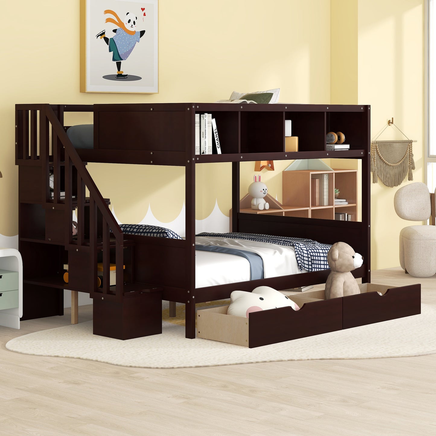 Twin over Full Bunk Bed with Shelfs - Espresso - detail view 3