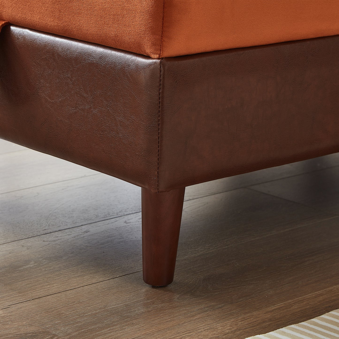65" Storage Chaise Lounge Sofa Brown PU & Orange Velvet - detail view 6
