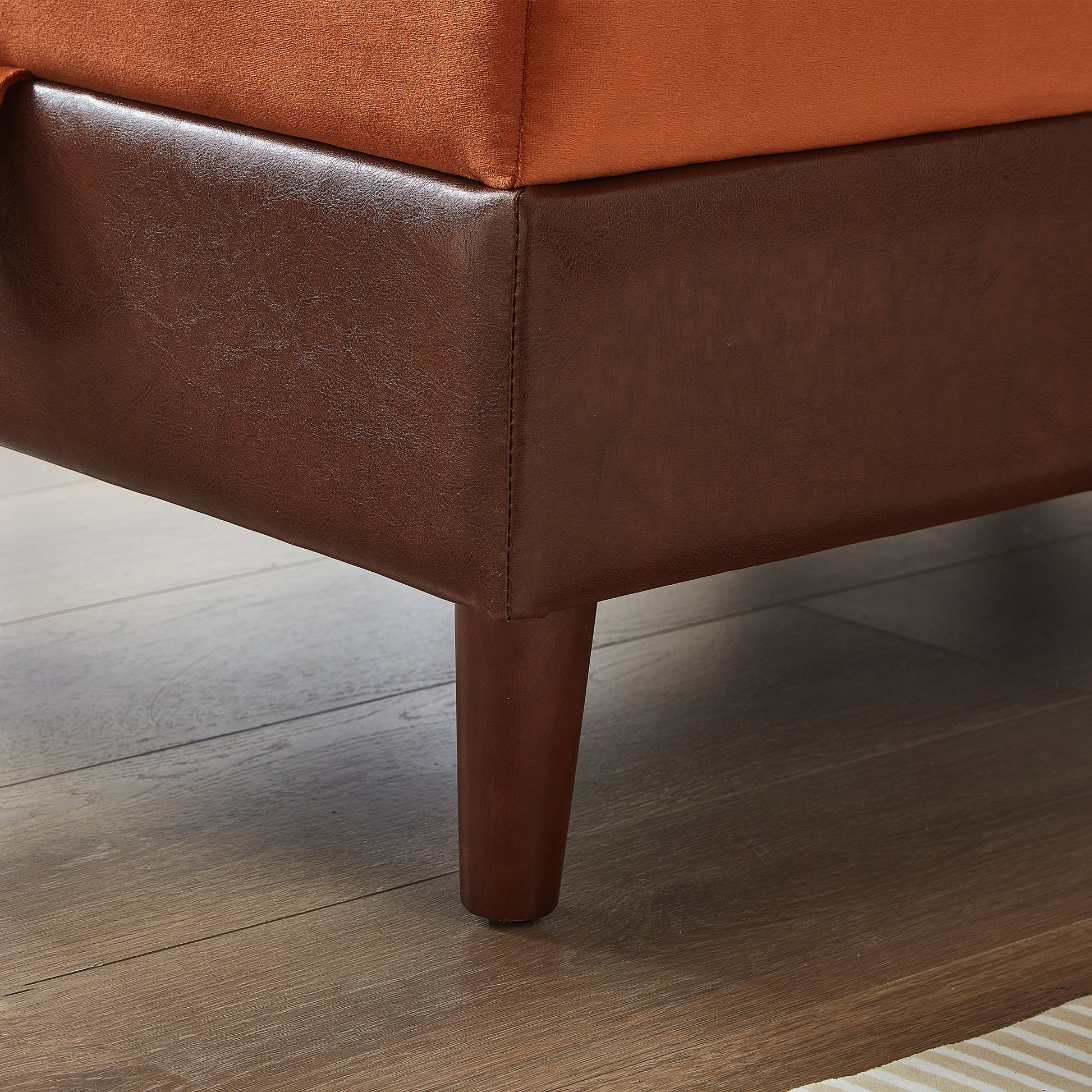 65" Storage Chaise Lounge Sofa Brown PU & Orange Velvet - detail view 6