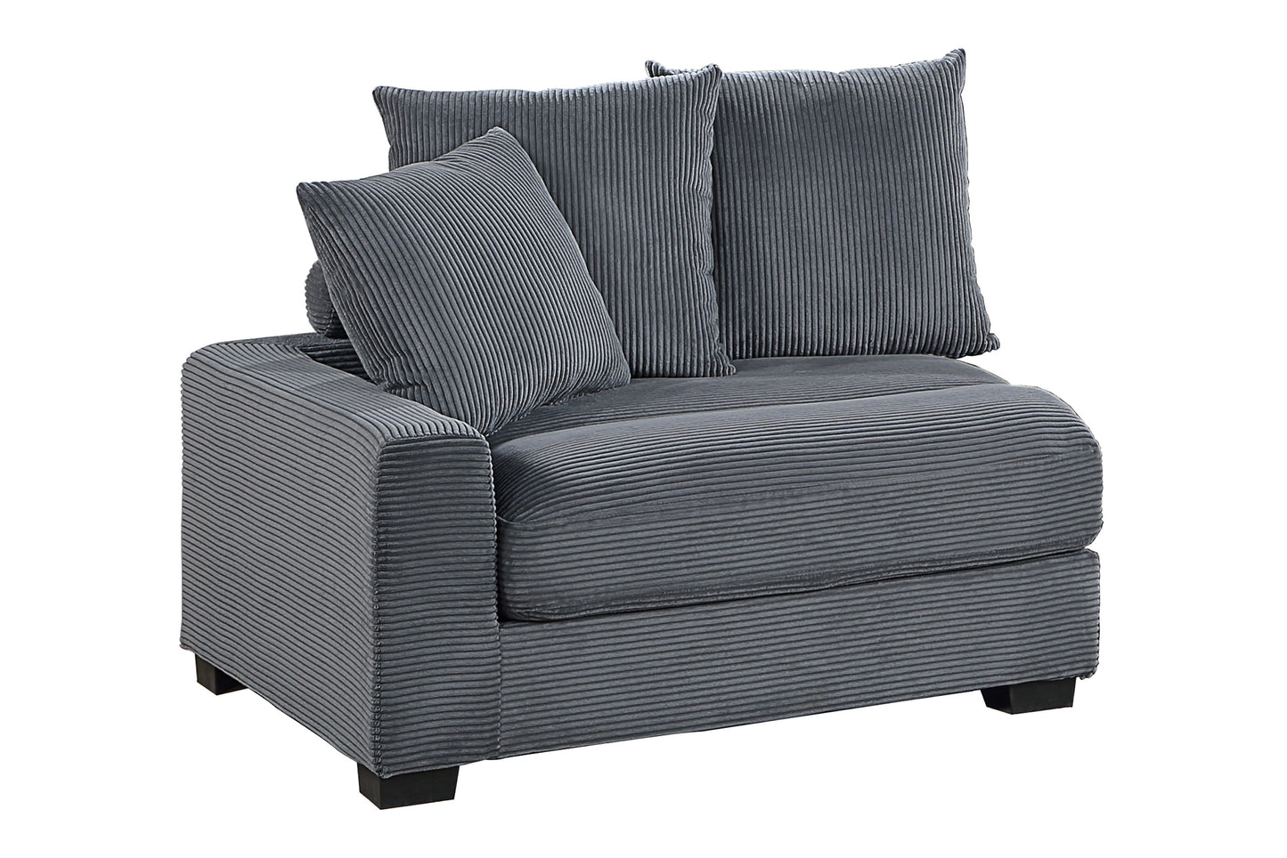 Contemporary Dark Gray 4pc Modular Sectional Set Corduroy Couch LAF & RAF Chairs Armless Chair Ottoman Living Room Furniture - detail view 6