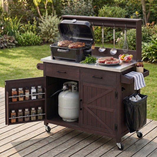 K&k 54.1' Outdoor Kitchen Island with High Shelf - Brown - primary color shot