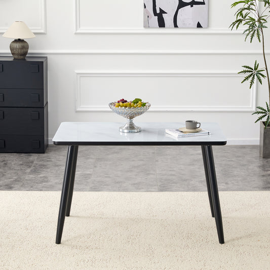 Modern Minimalist Rectangular Dining Table - White & Black - detail view 2