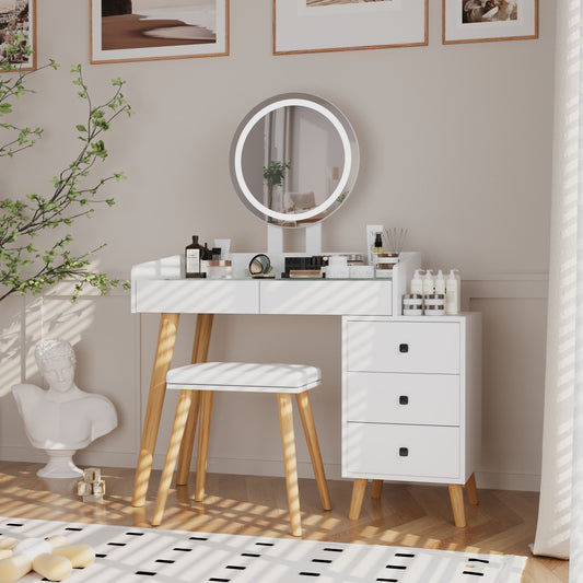 Selma Modern Vanity Set with Adjustable Brightness and Stool