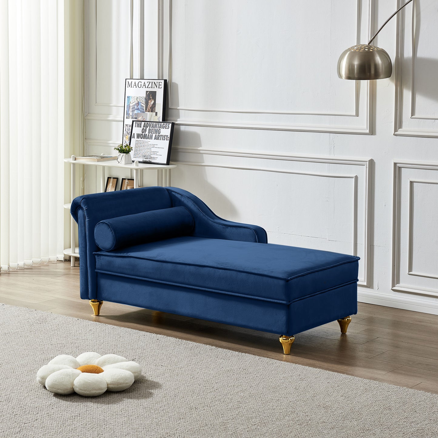 Modern Upholstery Chaise Lounge Chair with Storage Velvet (navy Blue) - primary color shot