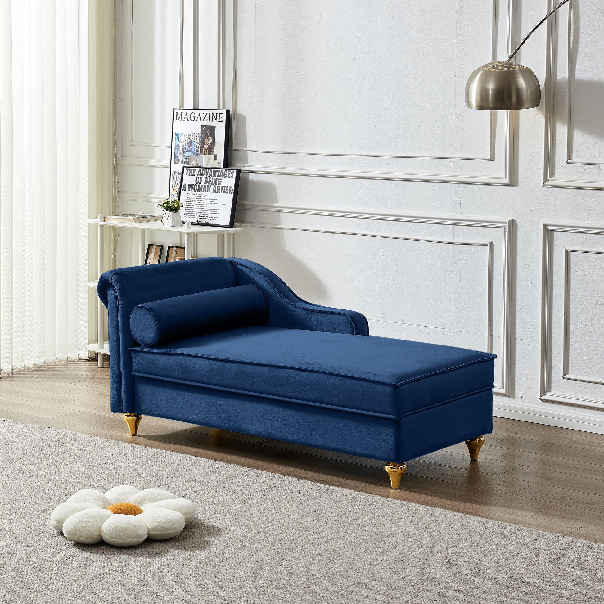 Modern Upholstery Chaise Lounge Chair with Storage Velvet (navy Blue) - primary color shot