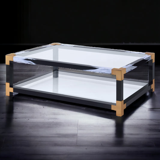 Lafty Clear Glass & White Brushed Finish Coffee Table