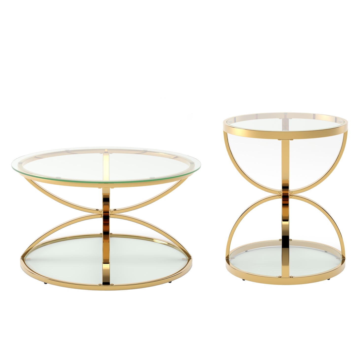 Gold Glass,Iron 2-Piece Accent Table Set with Gold Legs (Set of 2) - detail view 5