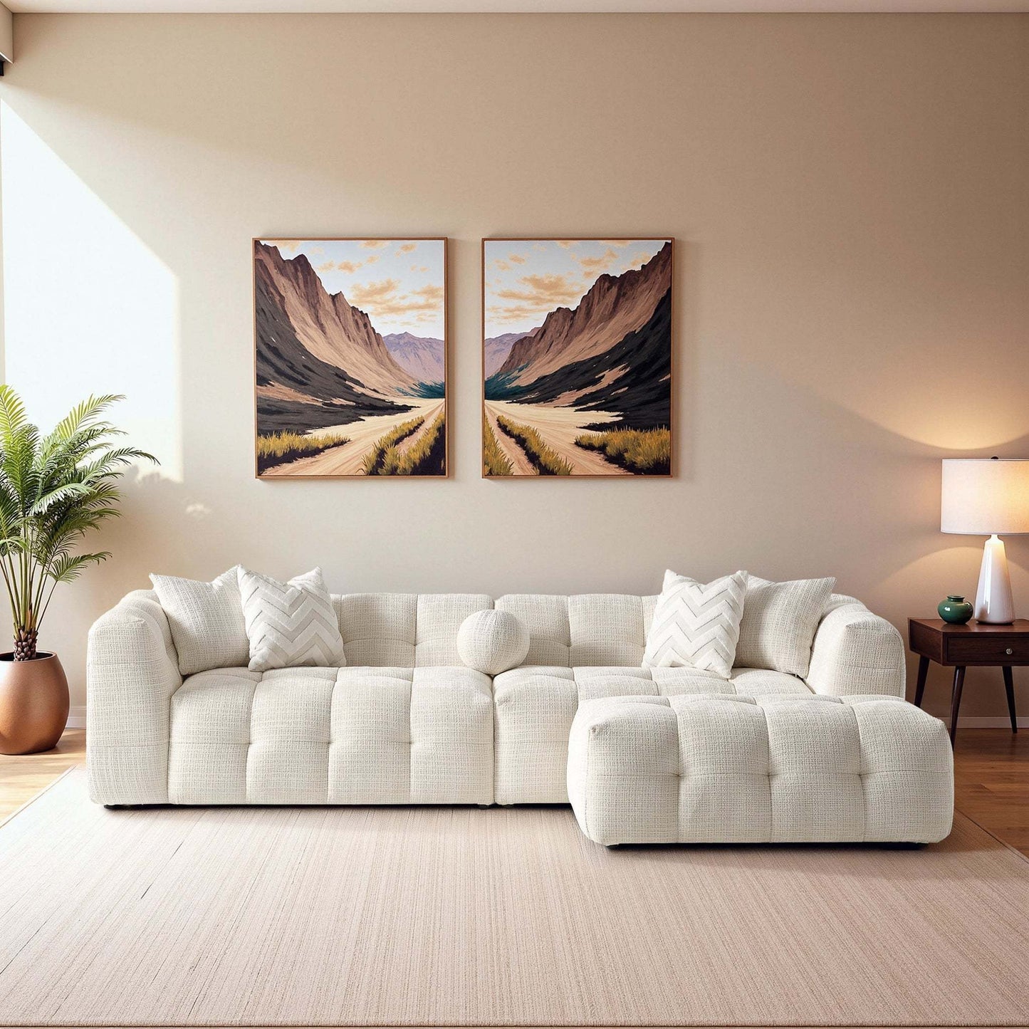 Alana Tufted Ivory Chenille Modular Sectional Sofa with Reconfigurable Layouts and Soft Upholstery - detail view 4