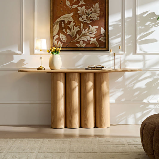 66.93'' Modern Console Table for Entryway with Unique Cylinders Legs Design - Natural - primary color shot