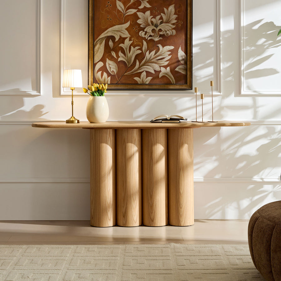66.93'' Modern Console Table for Entryway with Unique Cylinders Legs Design - Natural - primary color shot