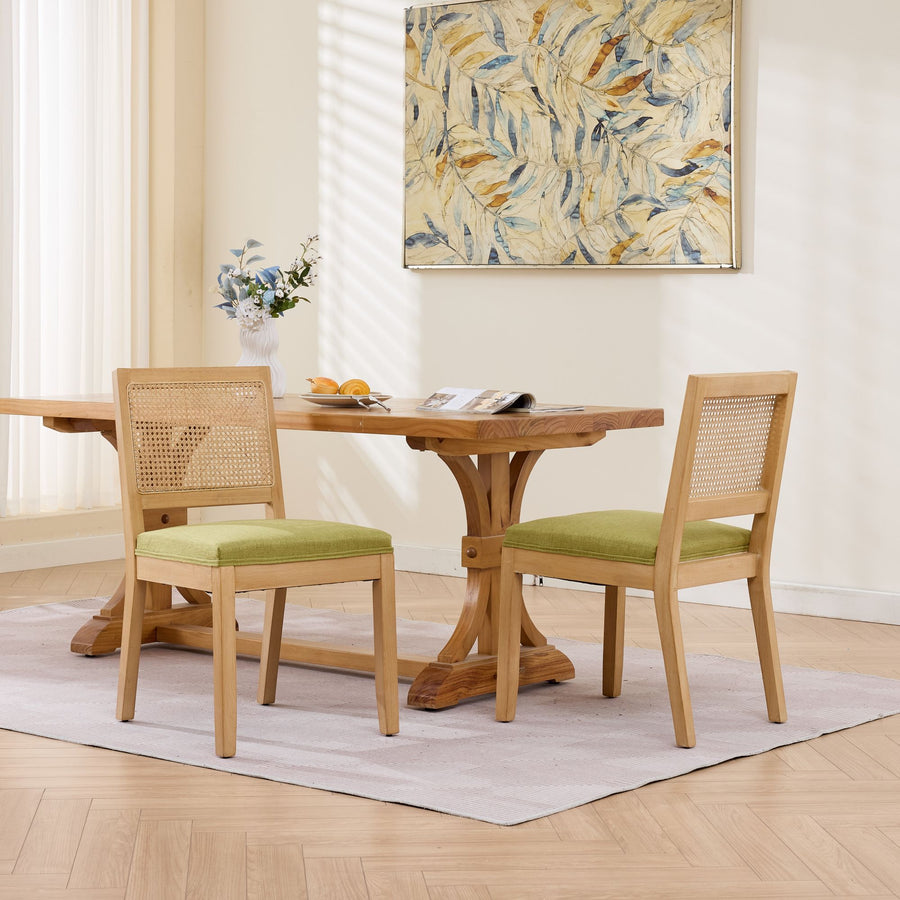 Olive Green Fabric Dining Chairs with Wood Legs (Set of 2)