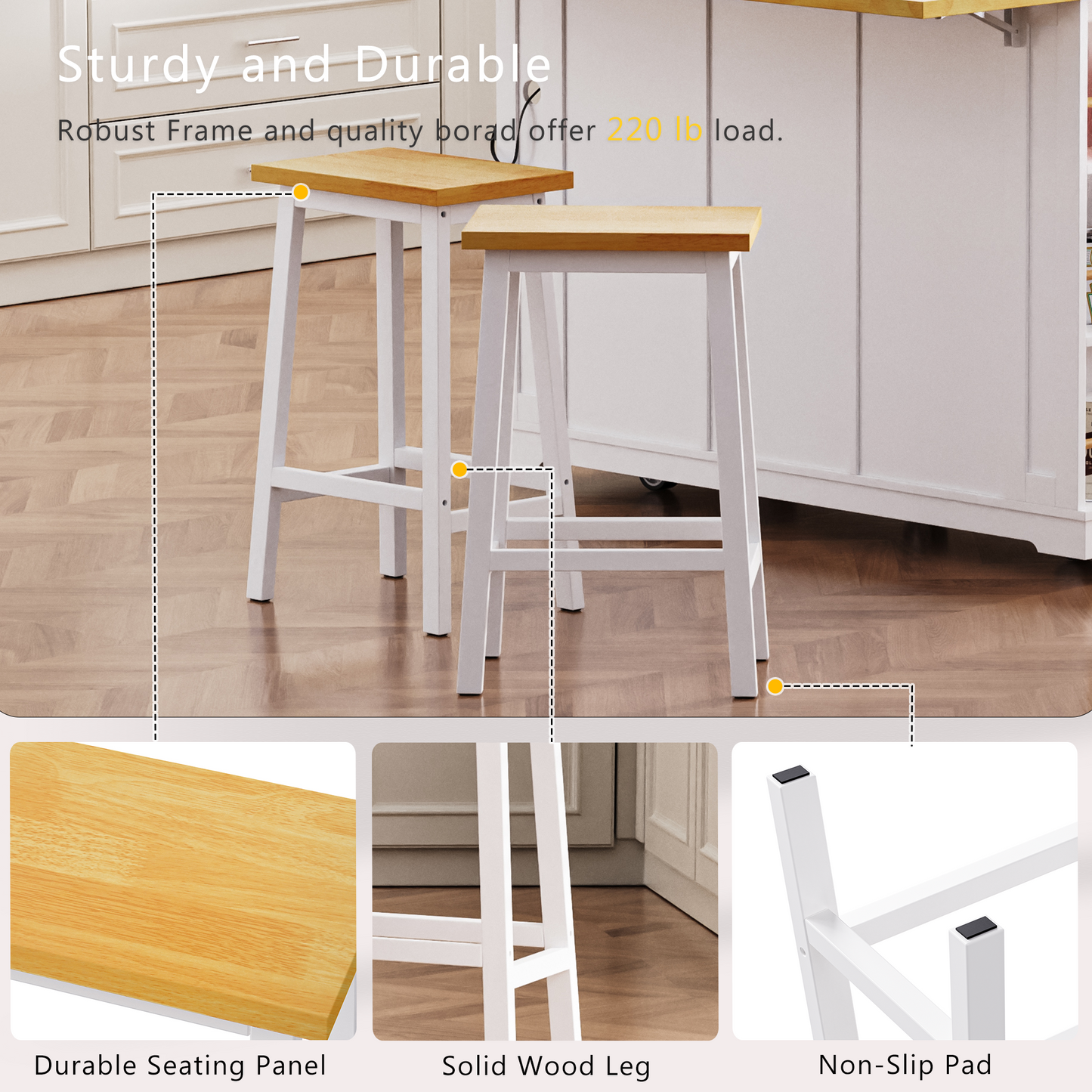 K&k Solid Wood Bar Stools (not Cheap Iron) - White - detail view 4