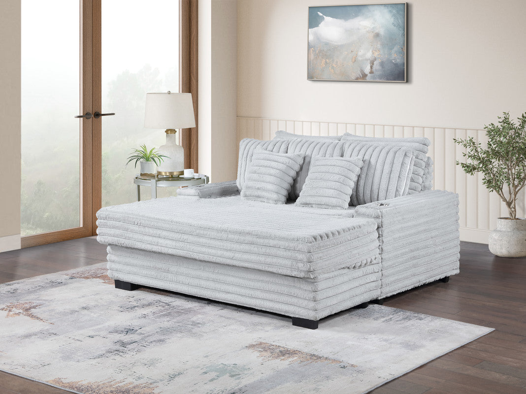 Melodia 67'w Light Gray Corduroy Oversized Sofa Chaise Lounge Chair with Cupholders & USB Charging Port - primary color shot