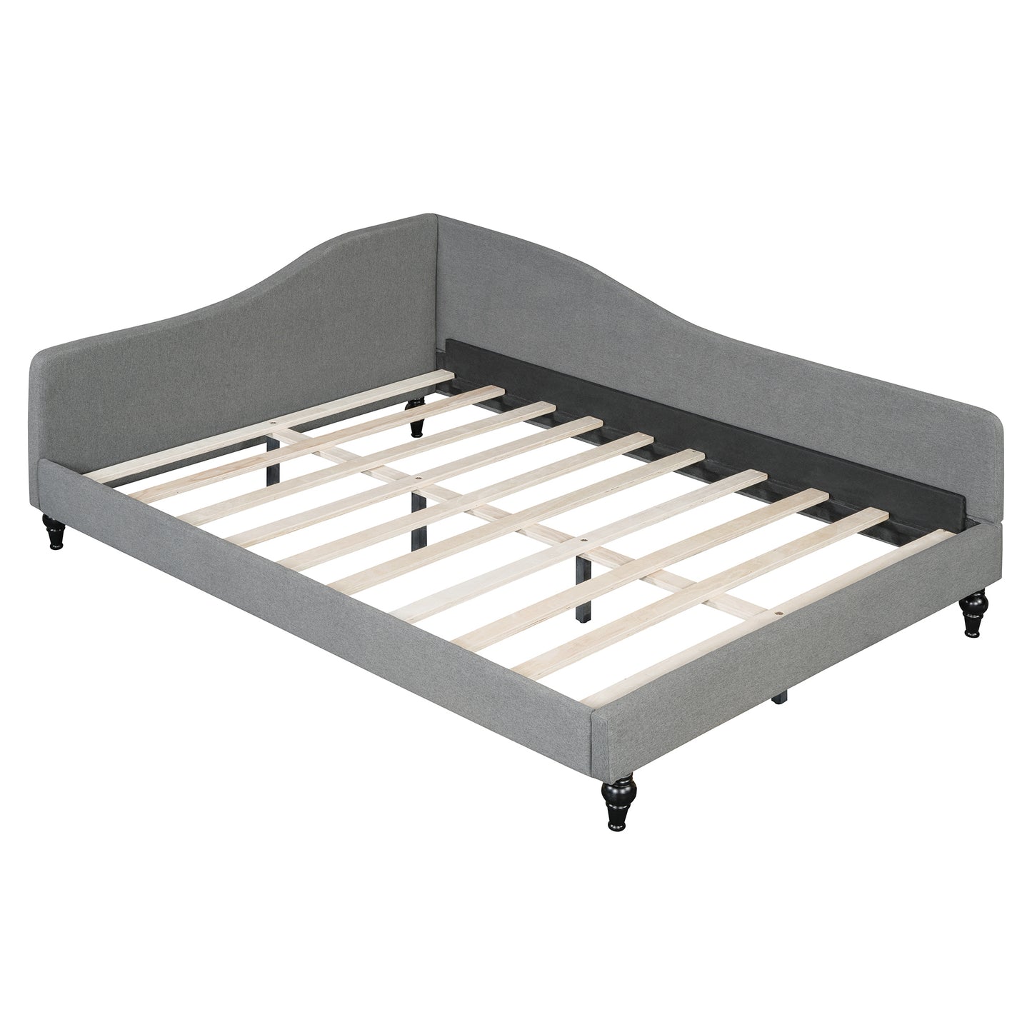 Thorne Full Size L-Shaped Linen Daybed, with Solid Wood Legs, Gray