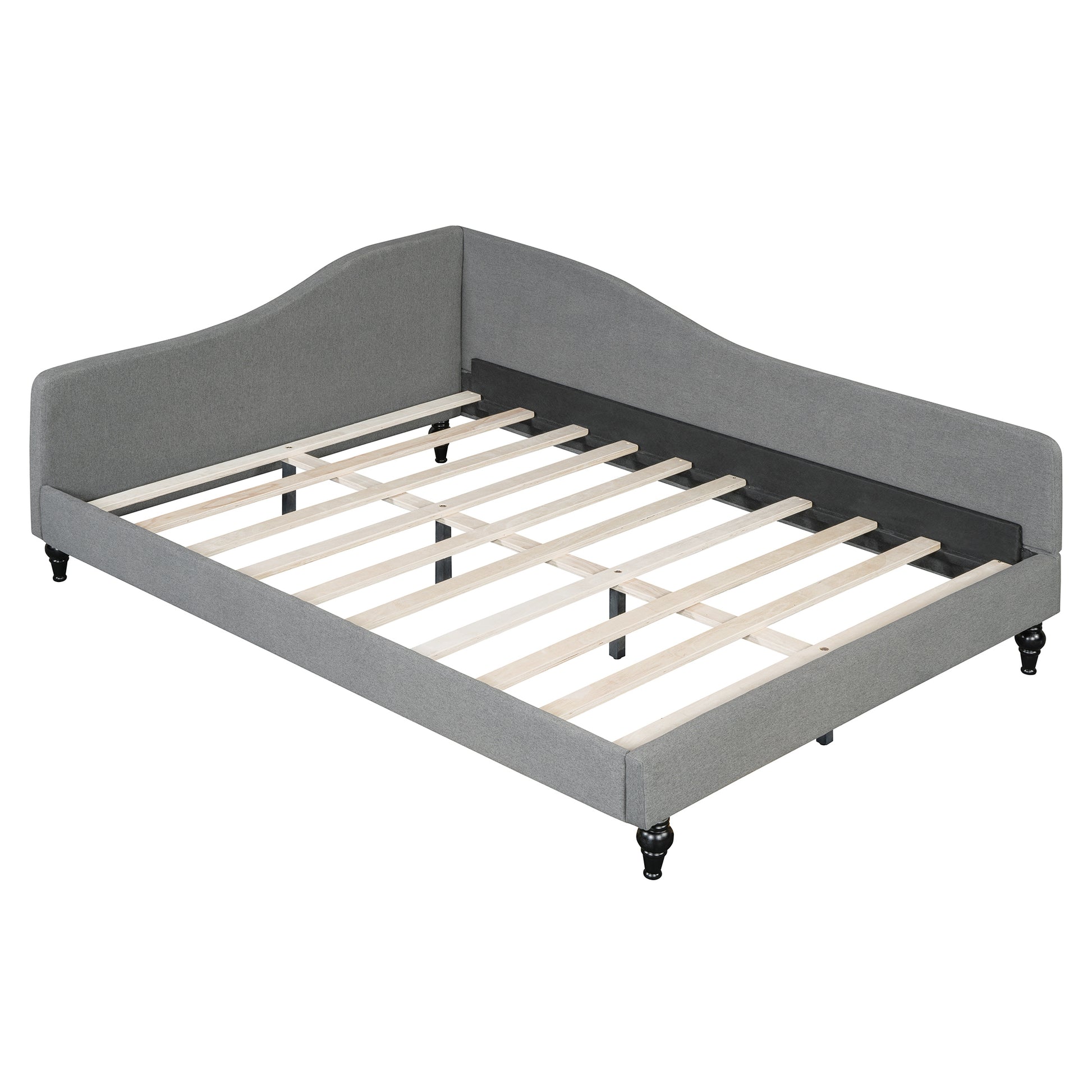 Thorne Full Size L-Shaped Linen Daybed, with Solid Wood Legs, Gray