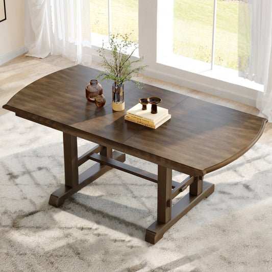 59'-77' Extendable Dining Table, Farmhouse Wooden Kitchen Table with Removable Leaf, Large Expanding Table for 4-8 (brown) - primary color shot