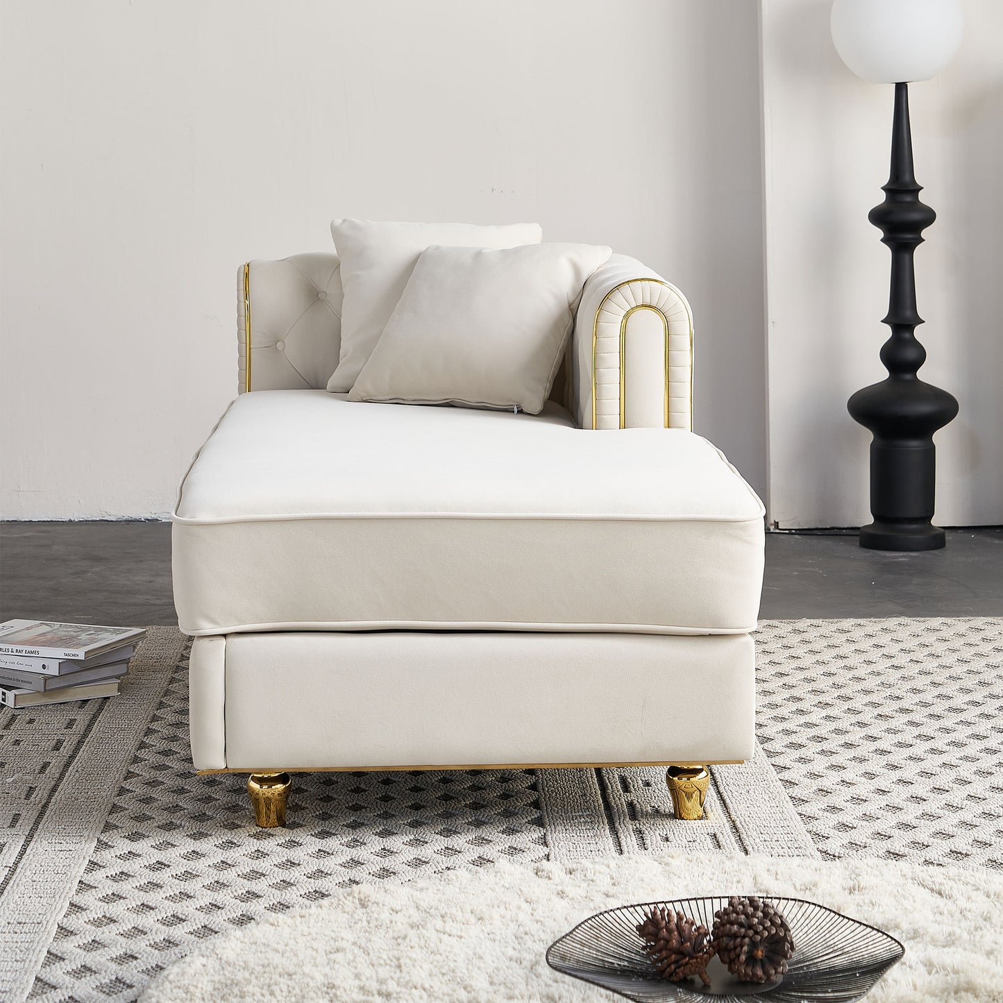 67" W Velvet Chaise Lounge - Beige - detail view 3