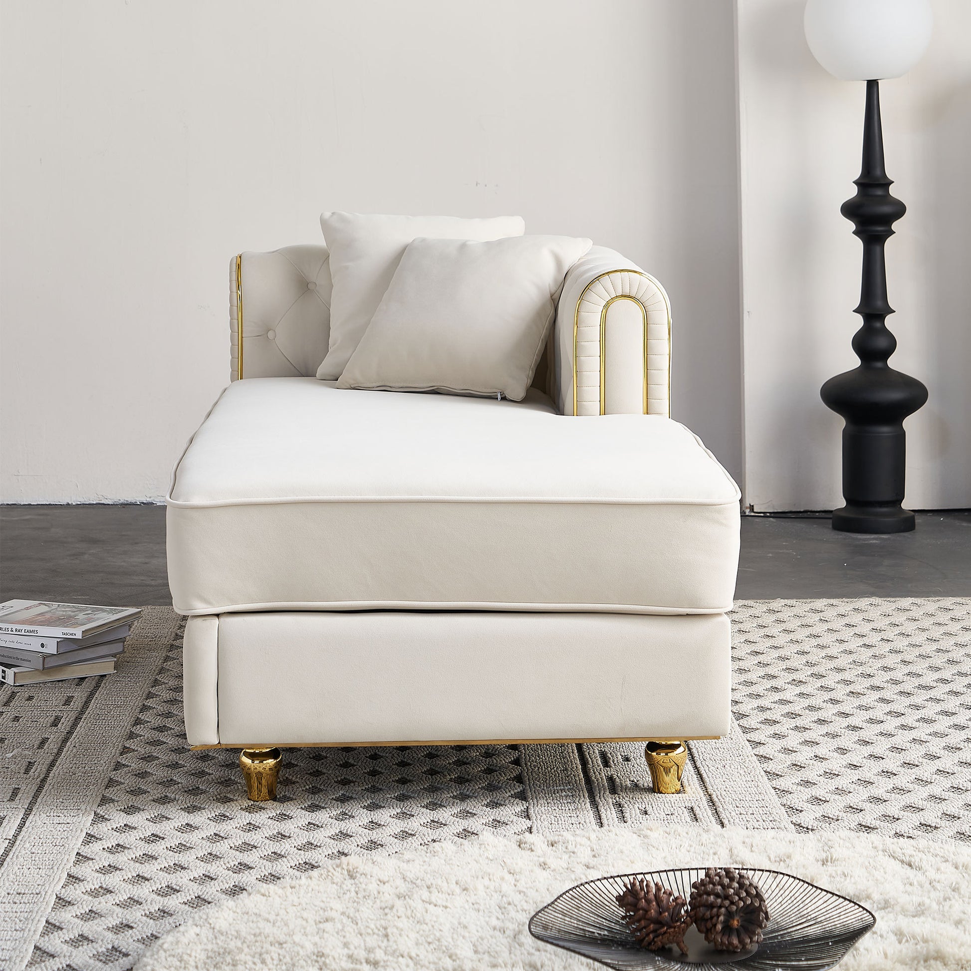 67" W Velvet Chaise Lounge - Beige - detail view 3