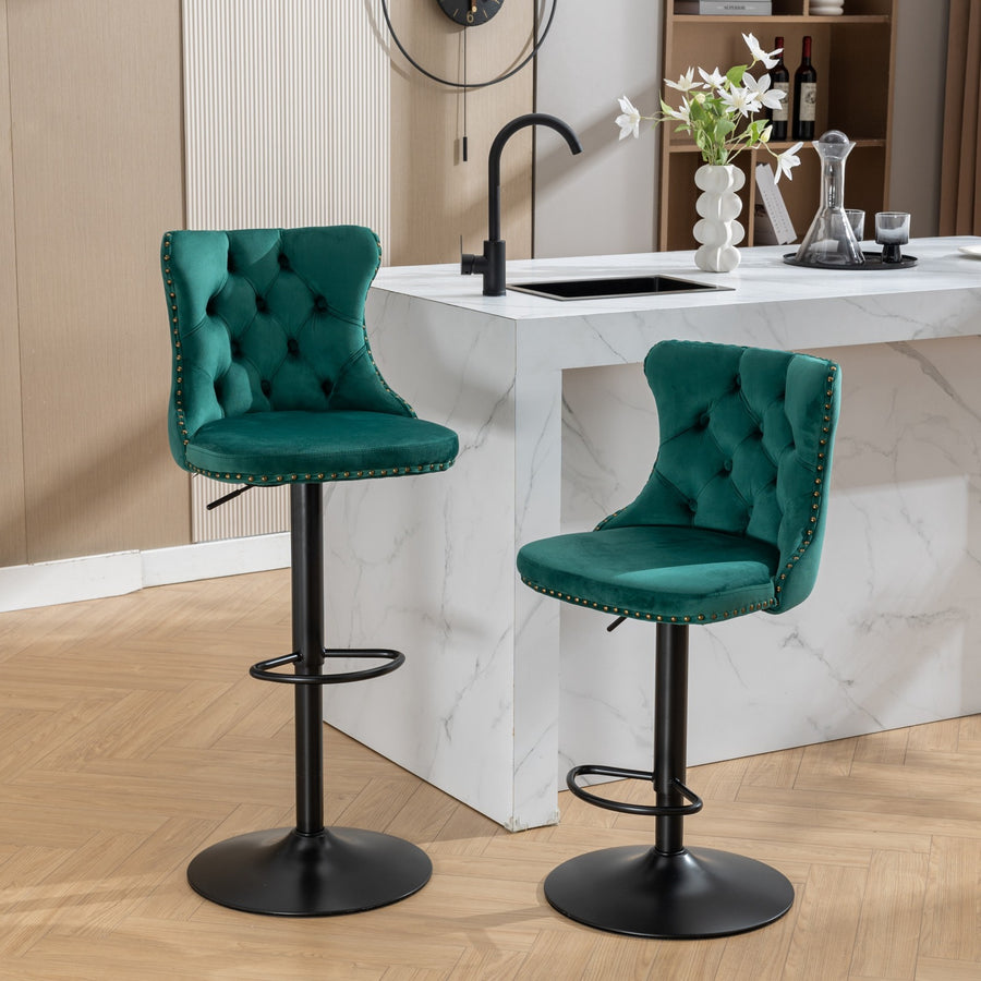 Green Velvet Tufted Nailhead Trim Dining Chairs (Set of 2)