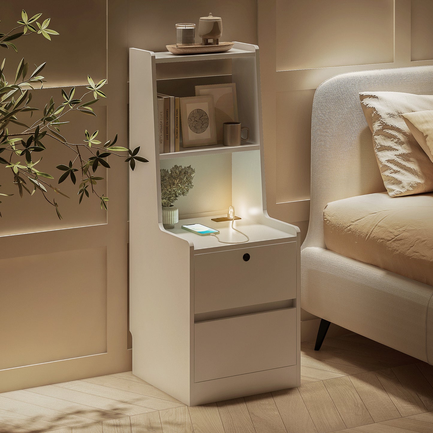 Nightstand with Charging Station - White - detail view 3