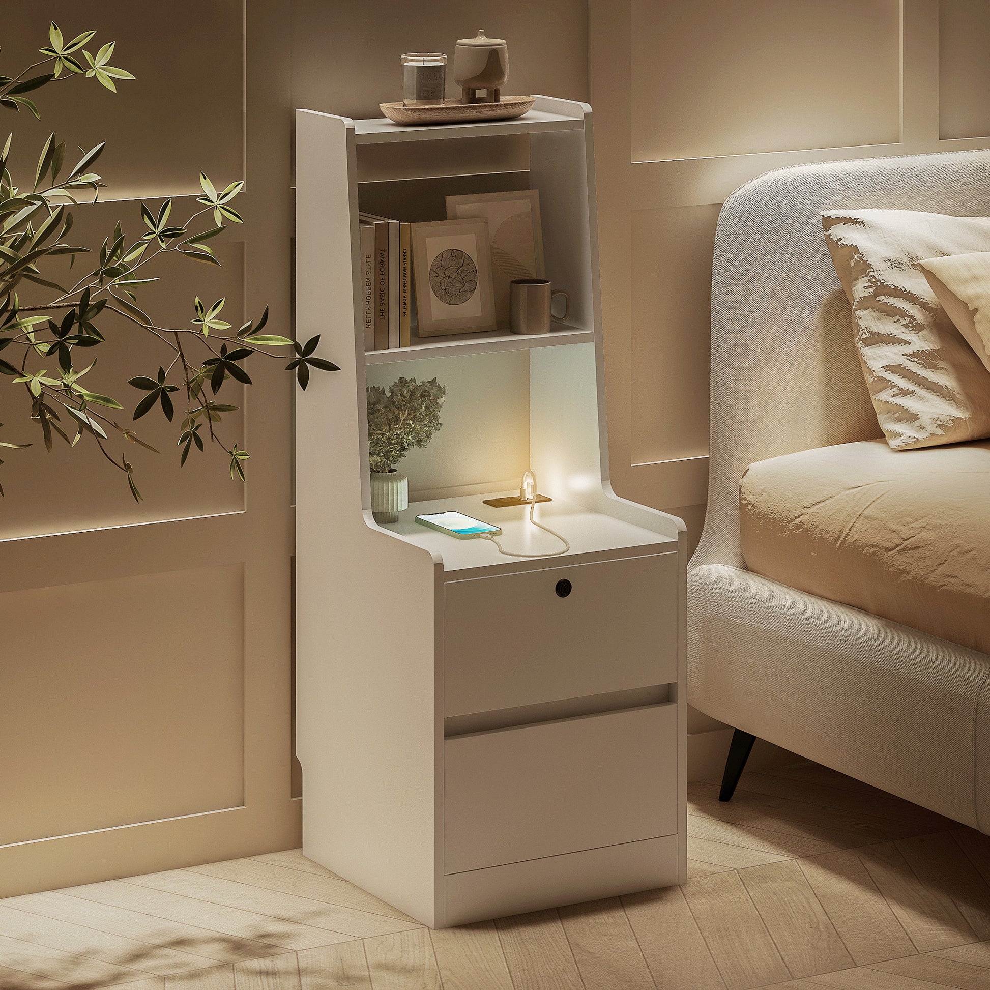 Nightstand with Charging Station - White - detail view 3