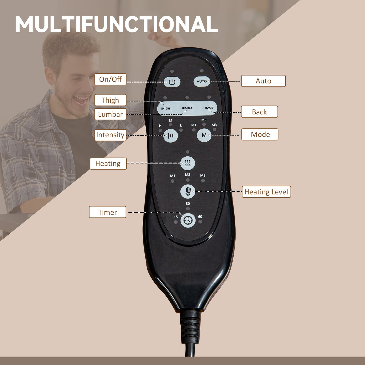 Cora High Bak Microfiber Office Chair with Heat & Massage, Brown