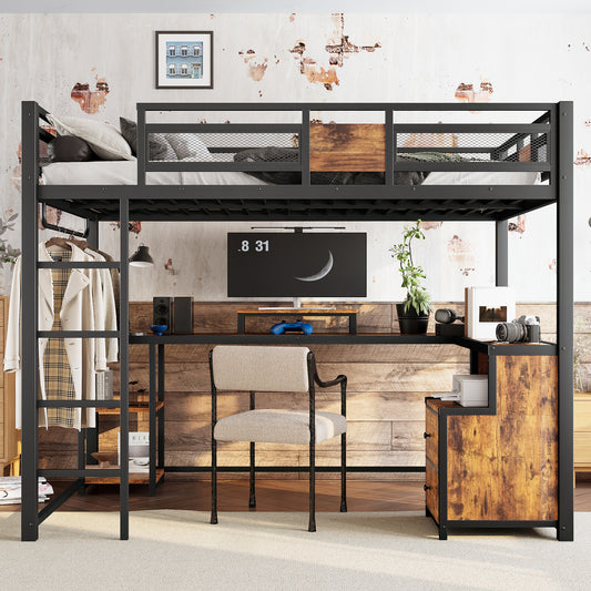 Full Loft Bed with Desk and Storage Non-Woven Fabric Drawers - Black - detail view 2