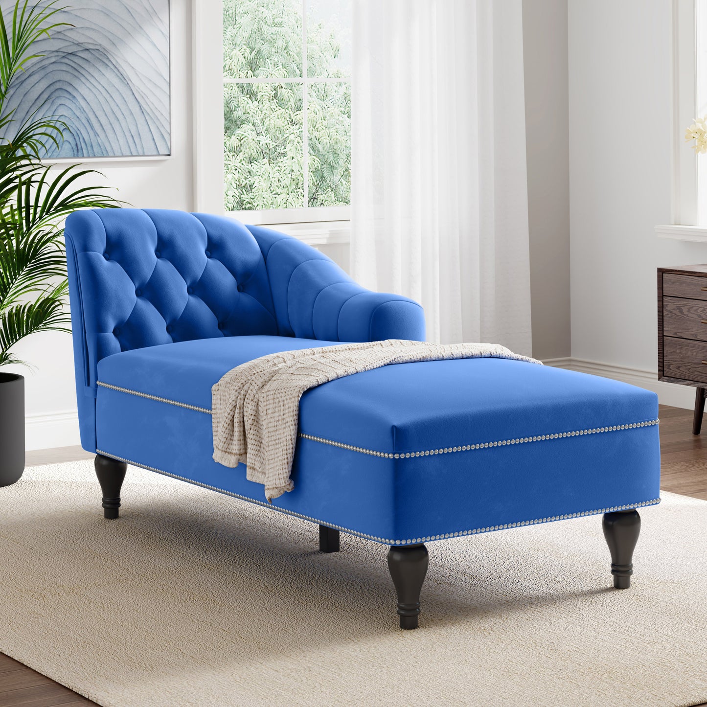 58" Velvet Chaise Lounge - Blue - detail view 3