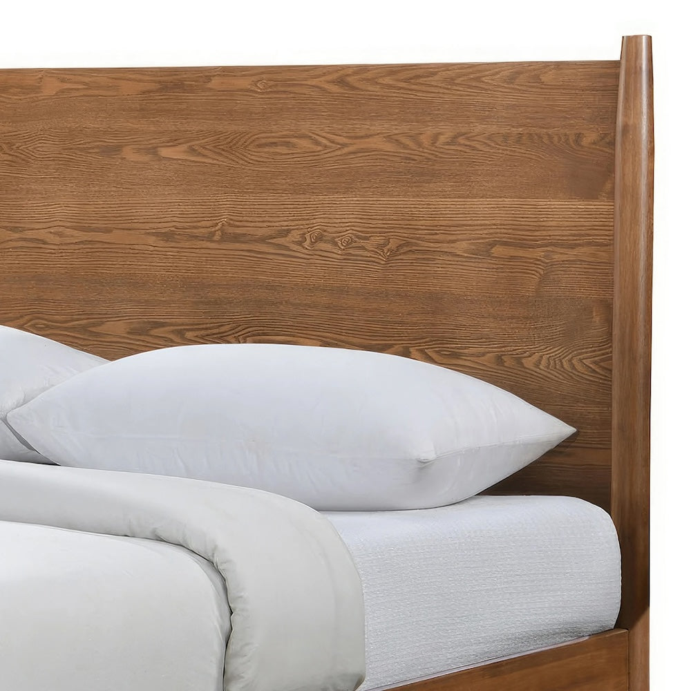 Thusis Full Bed - Mid-Century Modern Walnut/Beige Bouclé