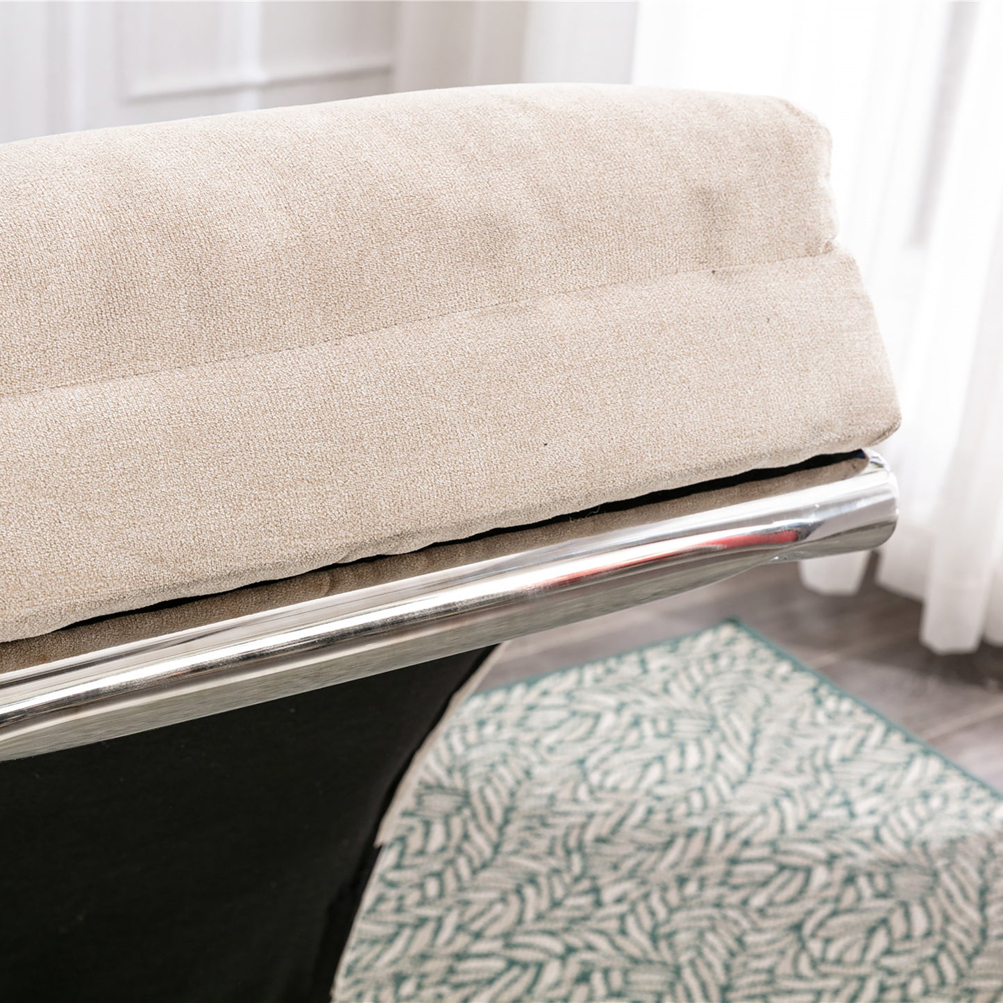 Beige Linen Chaise Lounge with Silver Legs - detail view 7