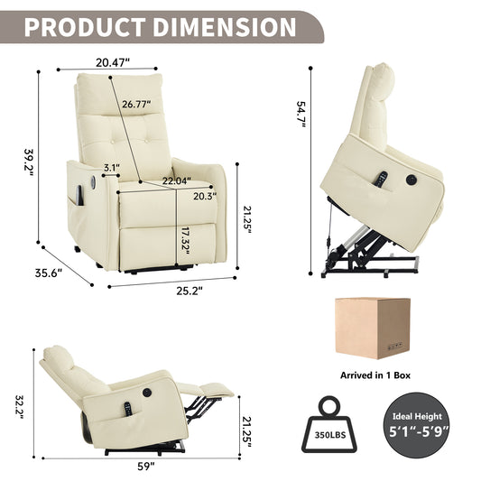 Beige PU Single Motor Power Lift Recliner Chair with Massage and Heat for Elderly - detail view 2