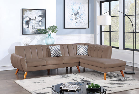 Contemporary 2-Pcs Sectional Set Living Room Furniture Light Brown Velvet Couch Left Facing Sofa, Right Facing Chaise Plush Cushion - primary color shot