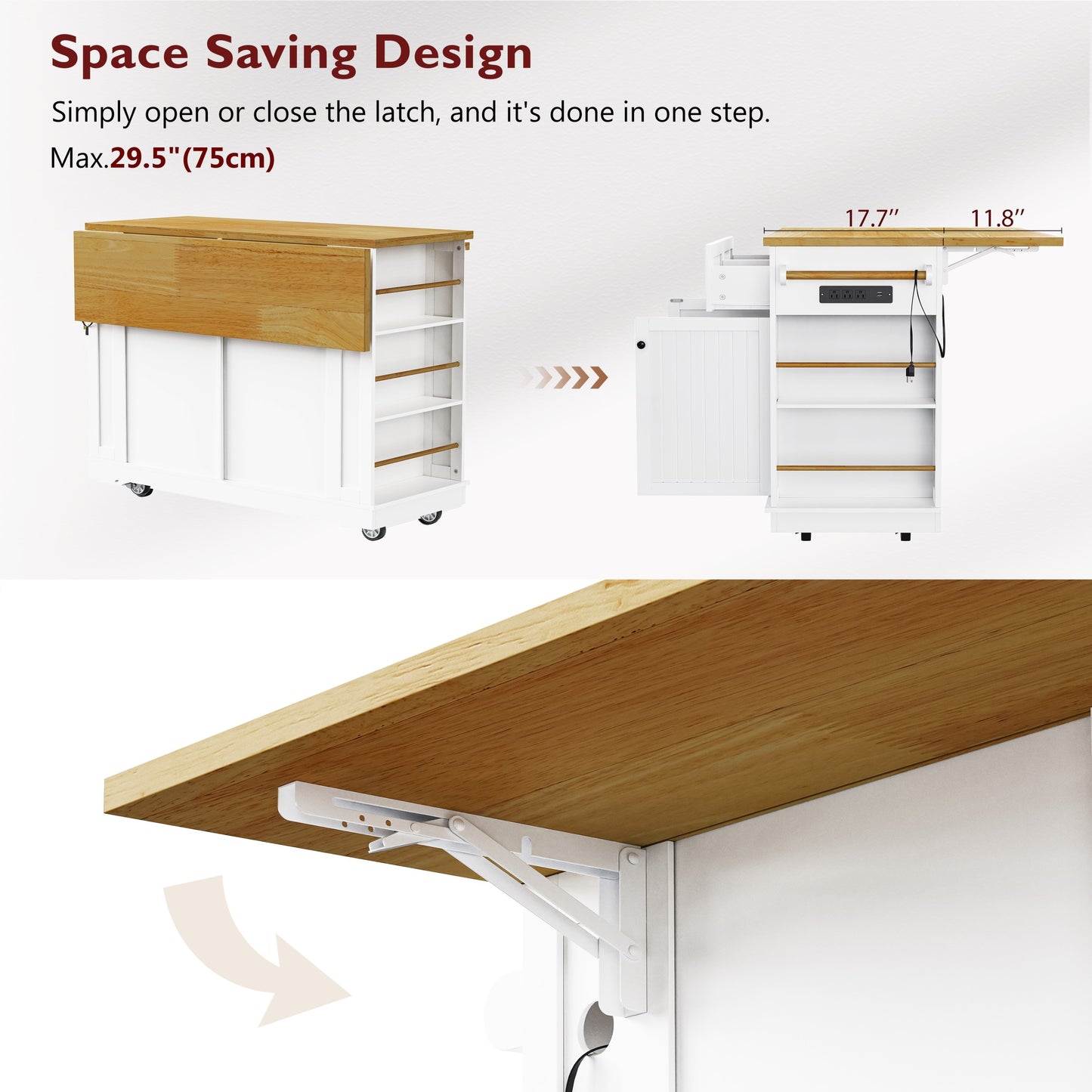 48" Kitchen Island with Drop Leaf - White - detail view 8