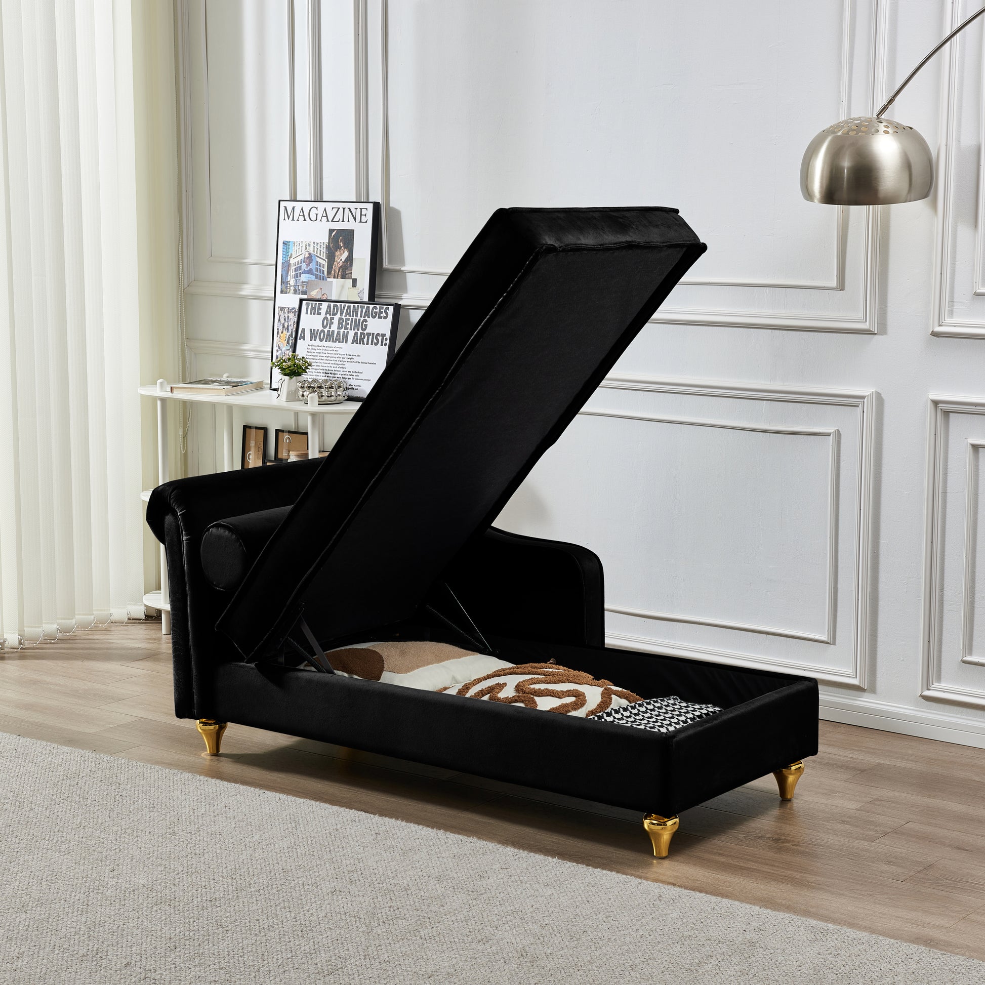 Modern Upholstery Chaise Lounge Chair with Storage Velvet (black) - detail view 4