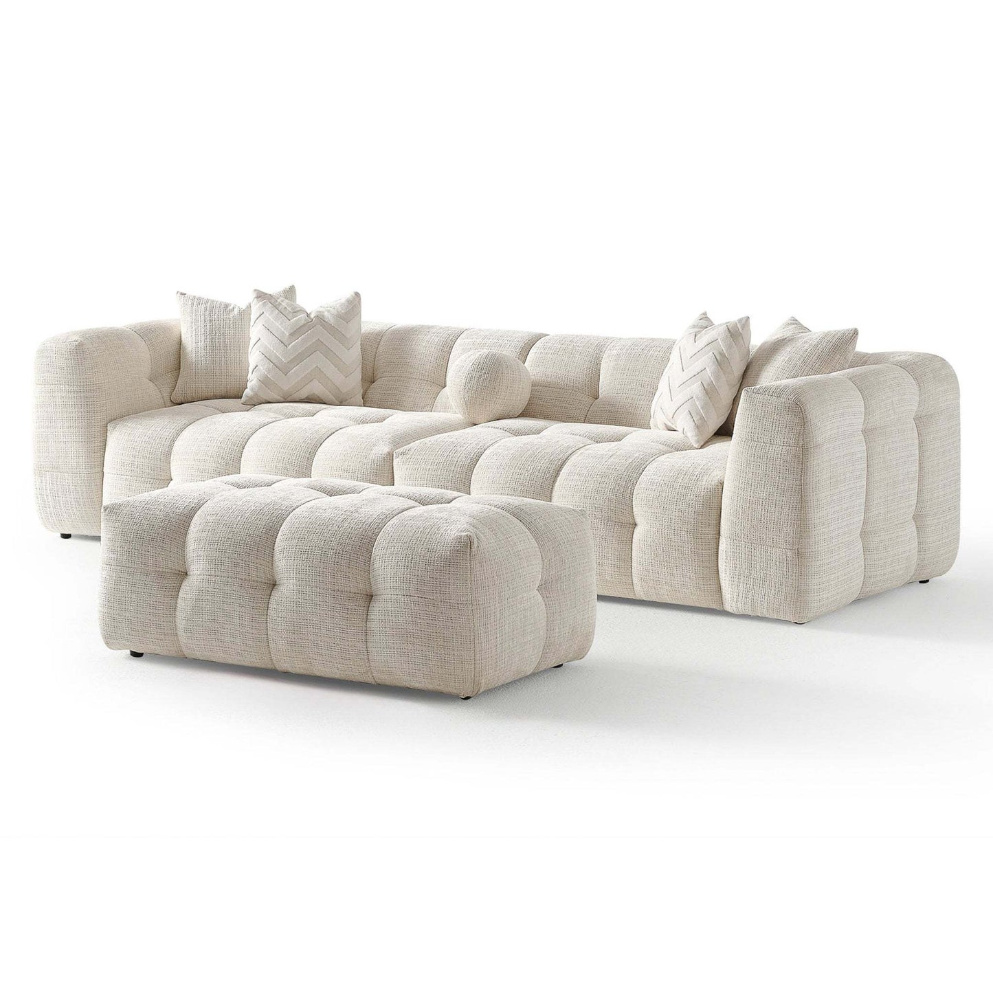 Alana Tufted Ivory Chenille Modular Sectional Sofa with Reconfigurable Layouts and Soft Upholstery - detail view 7