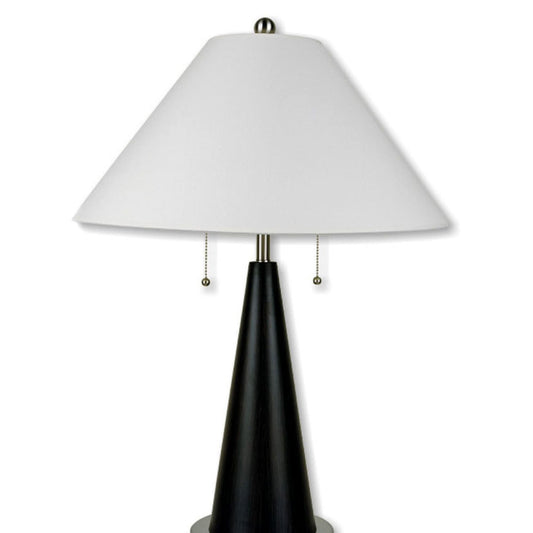 28' Tall Metal Table Lamp with Black finish, White Linen Shade