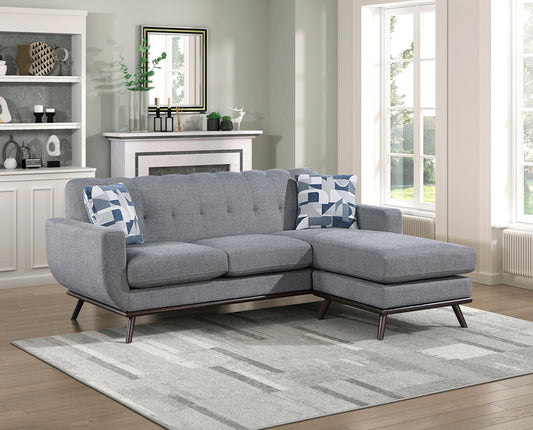 Solid Wood Reversible Sofa Chaise Gray Chenille Upholstered Decorative Pillows Mid-Century Modern Living Room Furniture 1pc - detail view 2