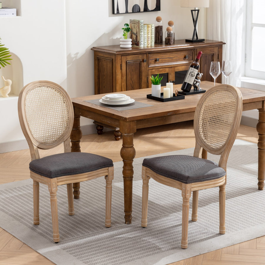 Gray Fabric Dining Chairs with Wood Legs (Set of 2)