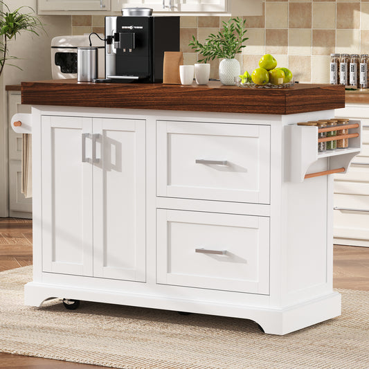 K&k 53' Large Kitchen Island with 3.5' Thick Desktop - White - primary color shot
