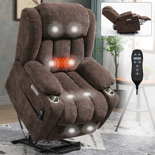 Up to 350 LBS Chenille Power Lift Recliner Chair - Brown - primary color shot